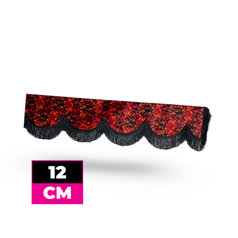 Raamband Deense Pluche Rood met Zwarte Franjes - 12 cm