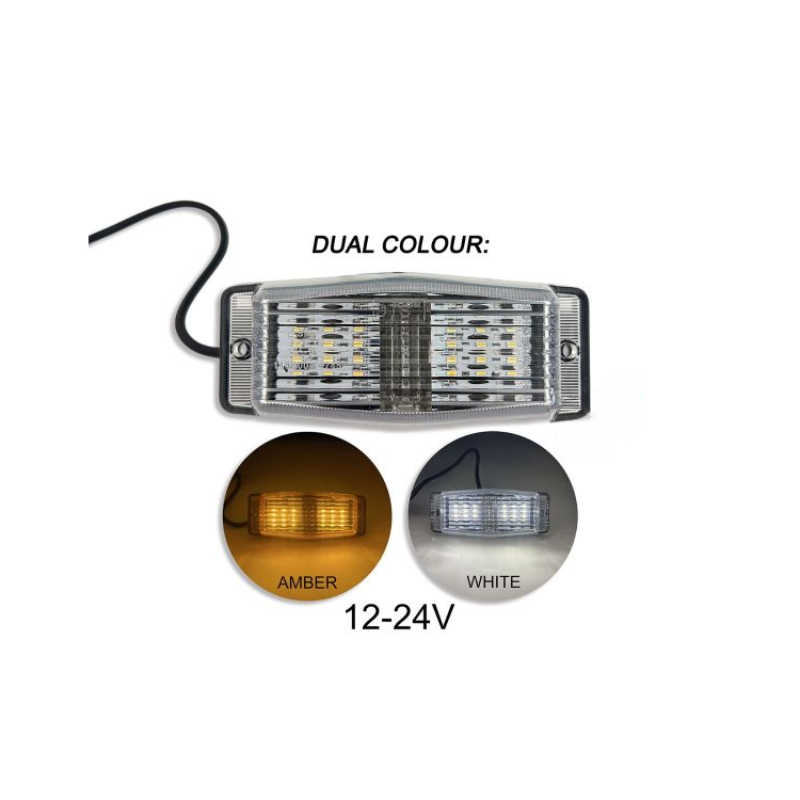 Dubbelbrander LED Helder Wit Glas Oranje/Wit 12–24V