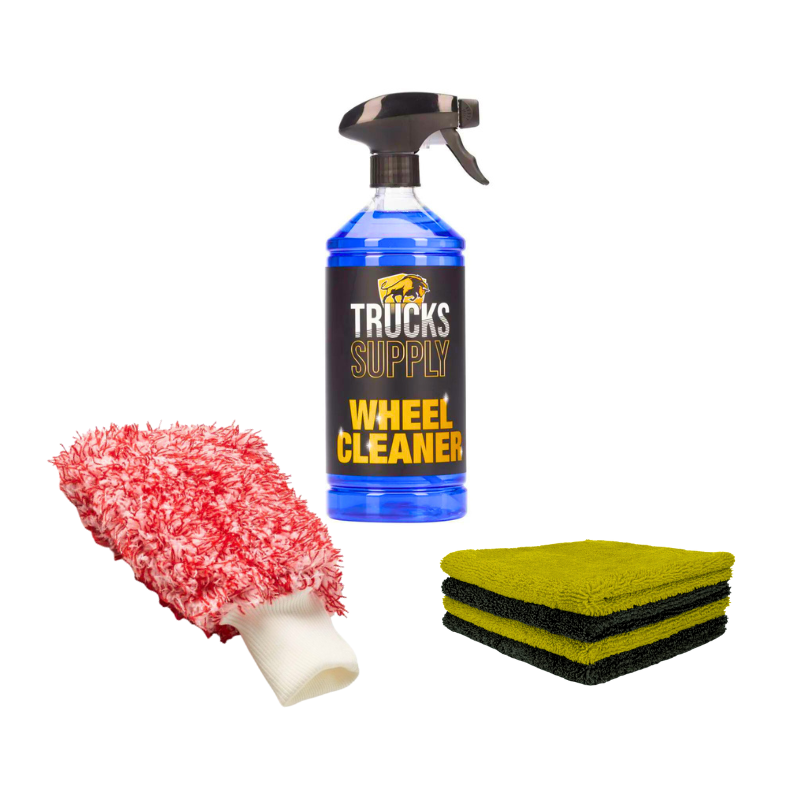 Complete wheel cleaner set: Truckssupply Velgenreiniger, washandschoen en GL Elemental 380GSM (4-pack). Snel remstof weg, streeploos na-poetsen. Vandaag besteld, snel verzonden.