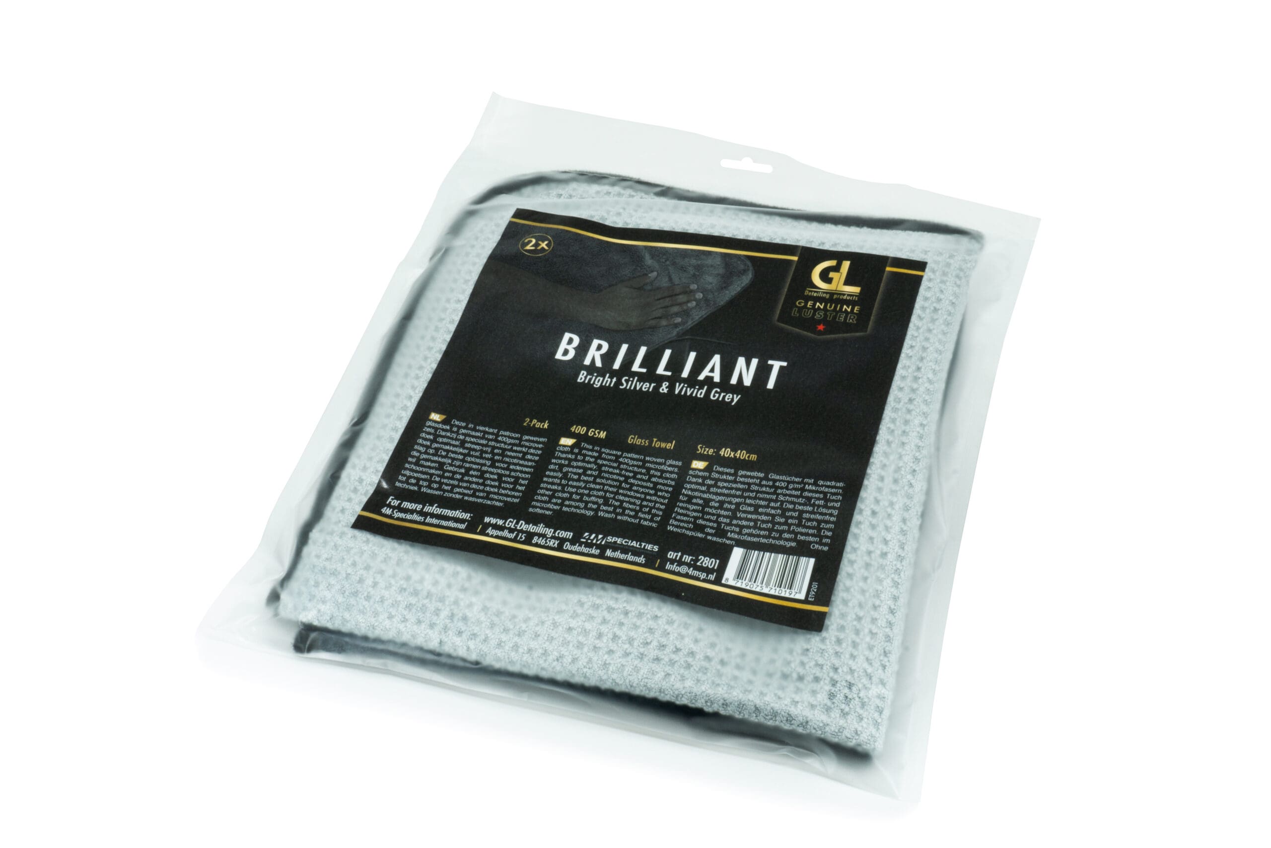GL Brilliant 400GSM Glashandtuch Silber und Grau (2er-Pack)