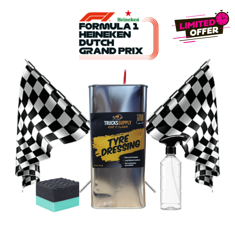 F1 Crash Bandenzwart Blikken 5L – Beschadigde verpakking, 100% werkend | Tyre Dressing Pitstop Deal