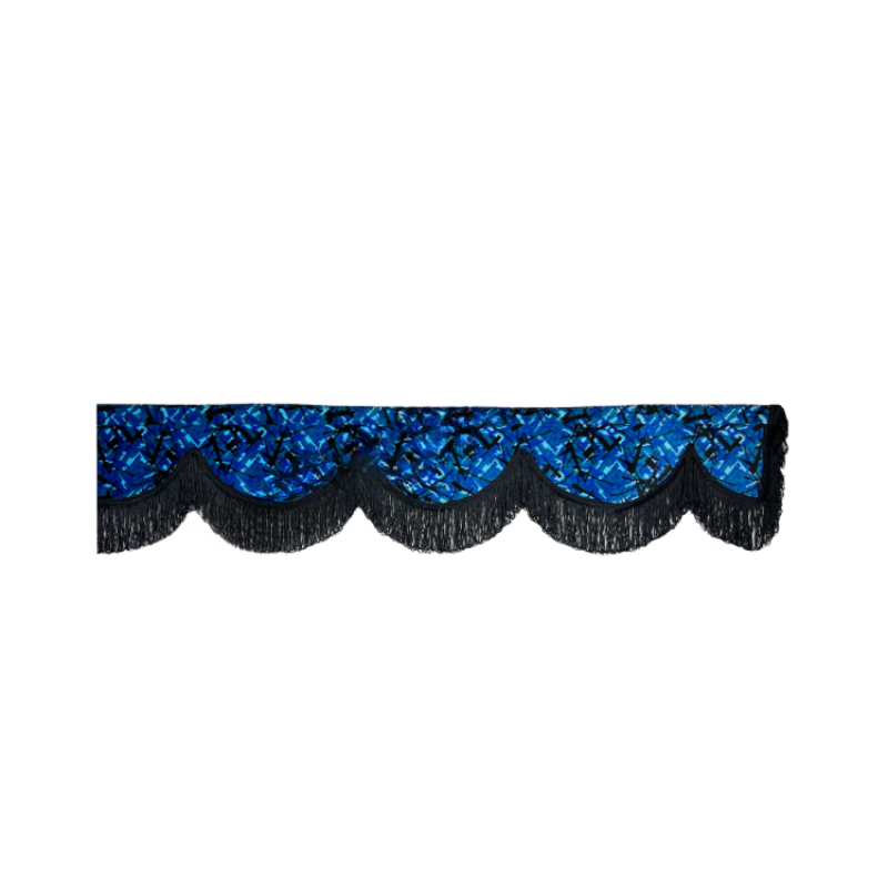 Raamband Deense Pluche Blauw met Zwarte Franjes – 12 cm