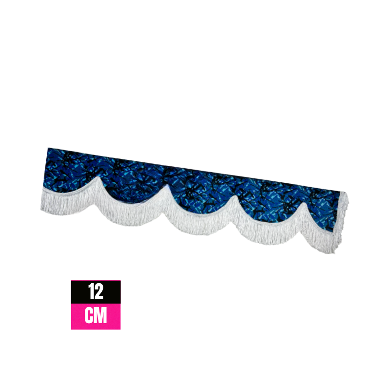 Raamband Deense Pluche Blauw met Witte Franjes – 12 cm