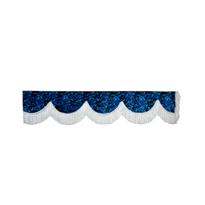 Raamband Deense Pluche Blauw met Witte Franjes – 12 cm