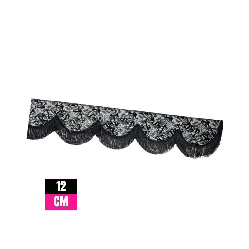 Raamband Deense Pluche Grijs met Zwarte Franjes – 12 cm