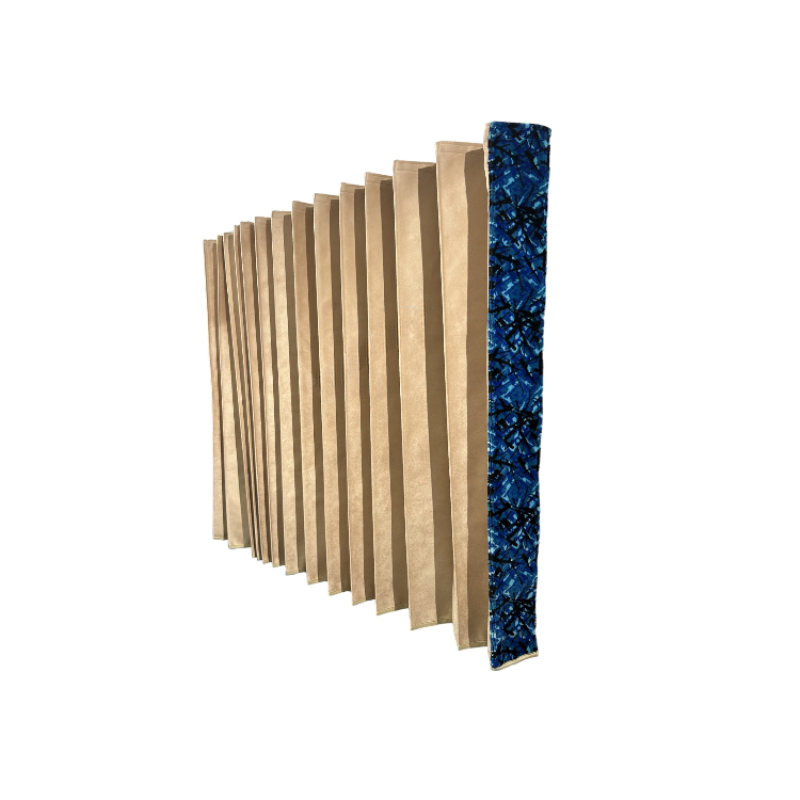 Vrachtwagen Zijgordijnenset Beige met Blauw Deens Pluche Rand