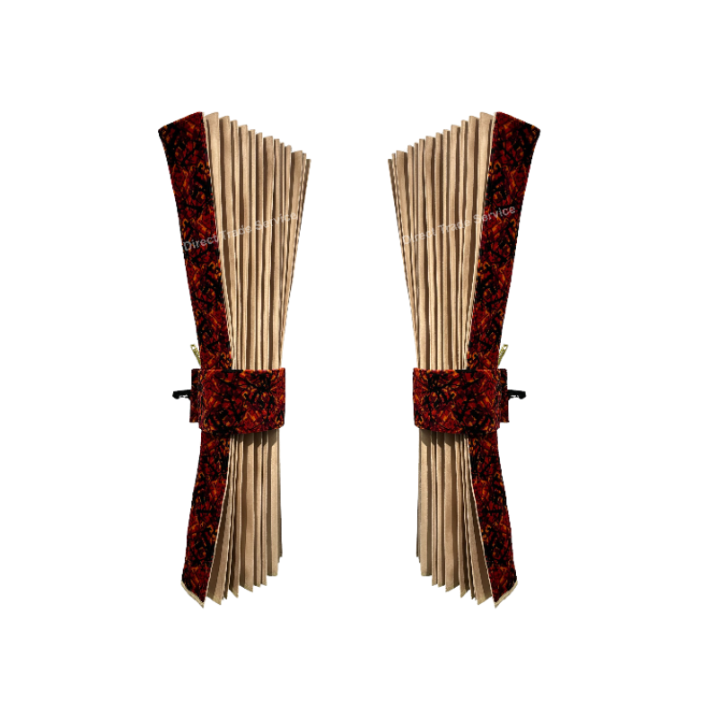 Vrachtwagen Zijgordijnenset Beige met Rode Deens Pluche Rand