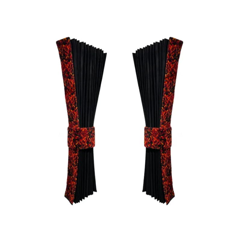 Vrachtwagen Zijgordijnenset Deens Pluche Rood – Zwarte Binnenkant