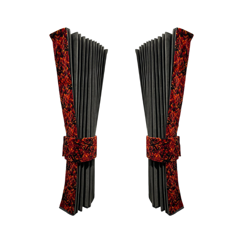 Vrachtwagen Zijgordijnenset Deens Pluche Rood – Grijze Binnenkant