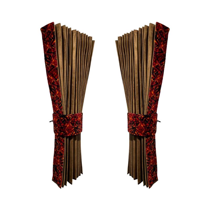 Vrachtwagen Zijgordijnenset Deens Pluche Rood – Mocca Binnenkant