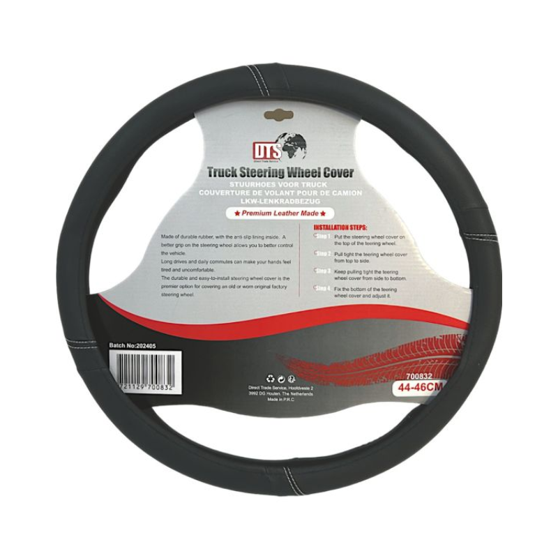 Stuurhoes Vrachtwagen 44–46 cm – Zwart, Wit, Zilver & Hout Look