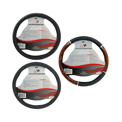 Stuurhoes Vrachtwagen 44–46 cm – Zwart, Wit, Zilver & Hout Look