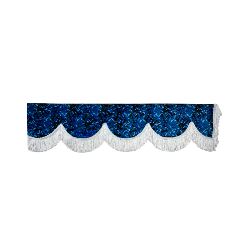 Raamband Deense Pluche Blauw met Witte Franjes – 18 cm