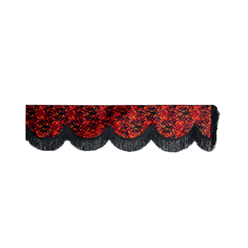 Raamband Deense Pluche Rood met Zwarte Franjes - 12 cm