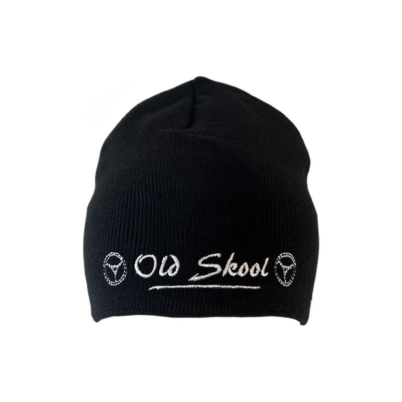 Beanie Hat Old Skool met Geborduurd Logo – Zwarte Trucker Muts