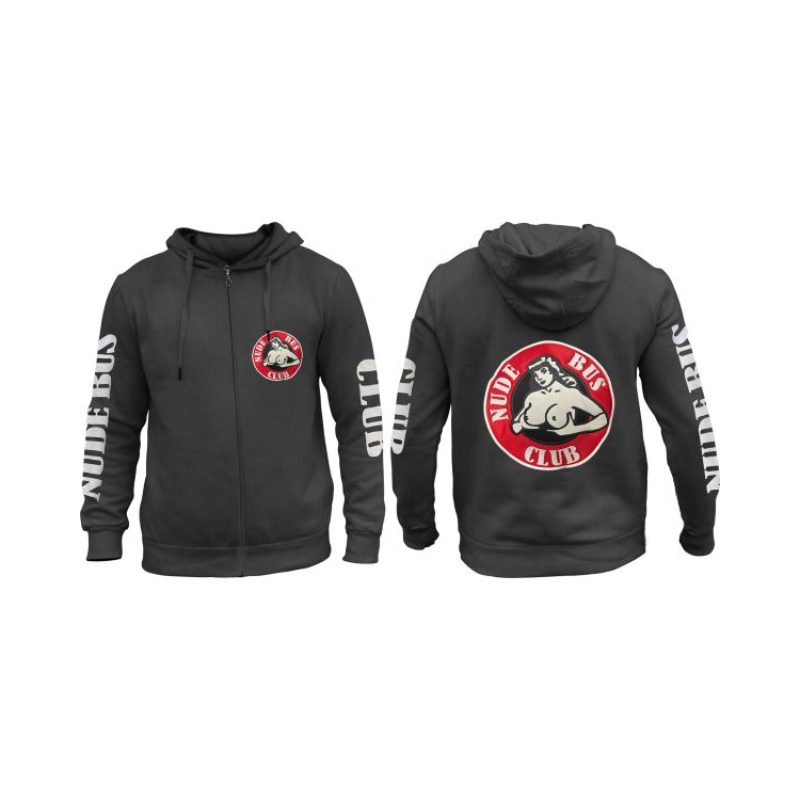 Hoodie-Vest met Geborduurd Logo Nude Bus Club – Zwart | S t/m 3XL