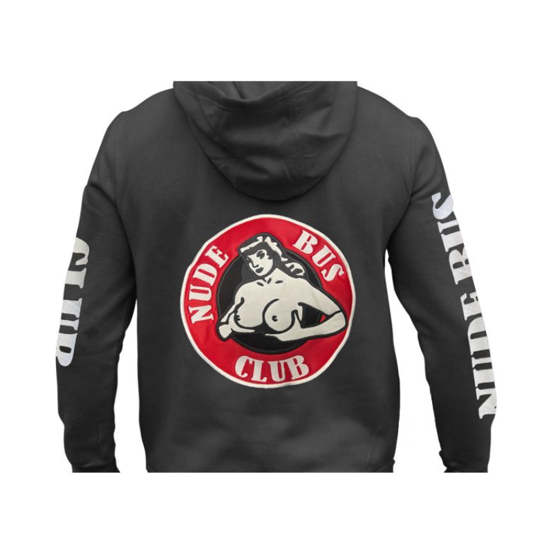 Hoodie-Vest met Geborduurd Logo Nude Bus Club – Zwart | S t/m 3XL