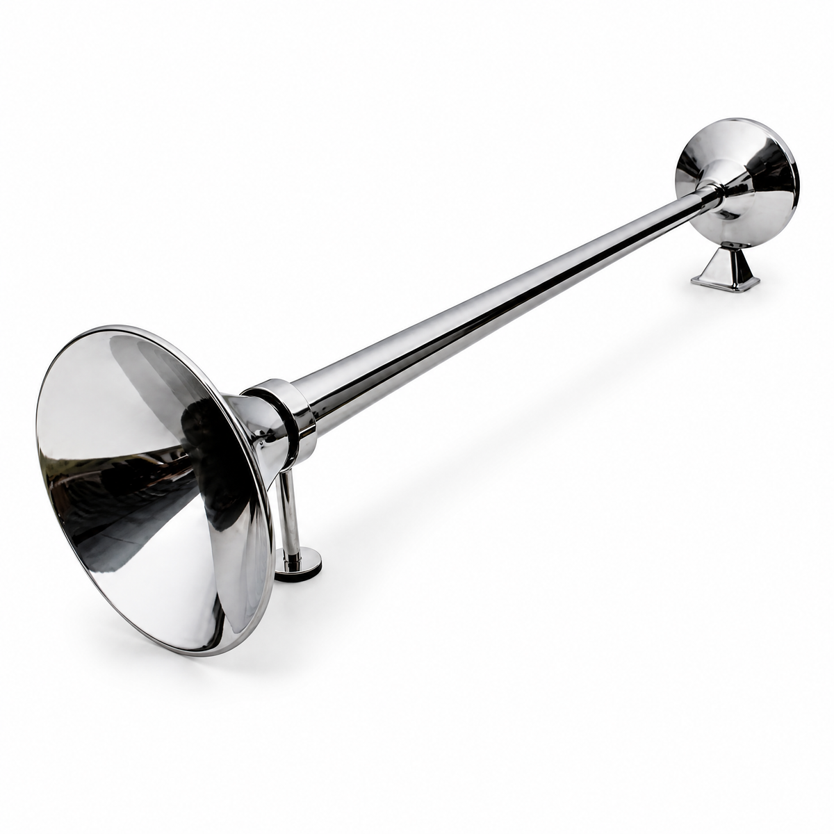 Nedking RVS luchthoorn van 95 cm met kelk van 180 mm en montagevoetjes, op witte achtergrond