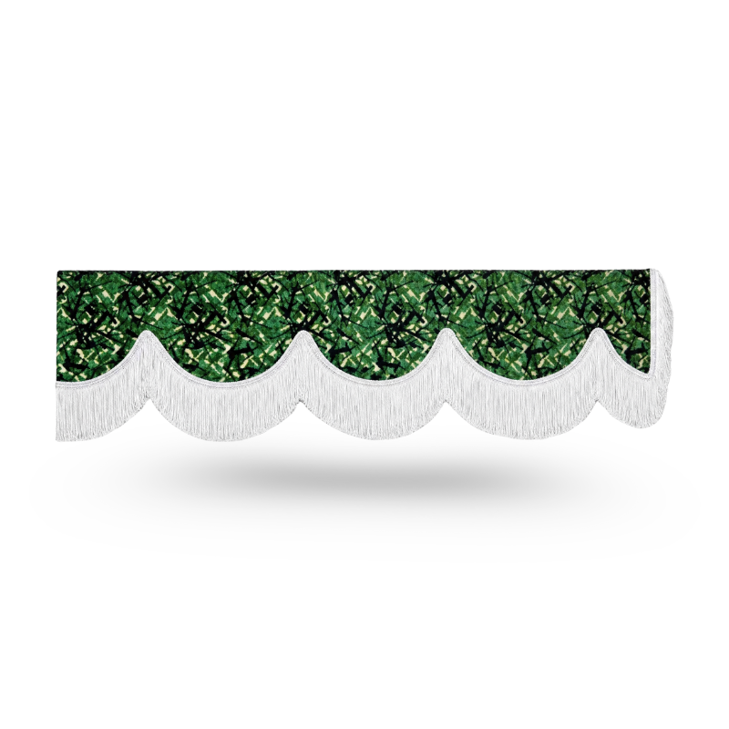 Raamband Deense Pluche Groen met Witte Franjes – 18 cm