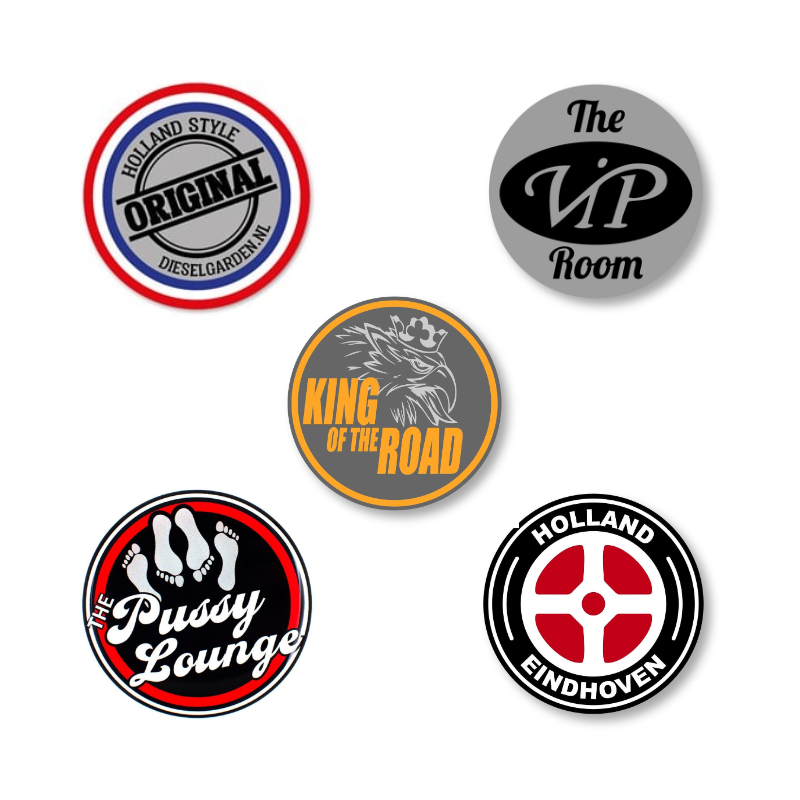 Sticker Rond – VIP Room, Pussy Lounge, King of the Road, Holland Style & Eindhoven