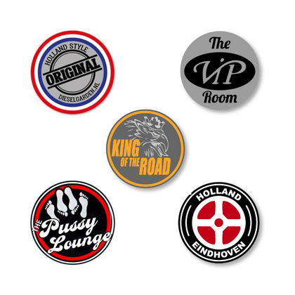 Sticker Rond – VIP Room, Pussy Lounge, King of the Road, Holland Style & Eindhoven