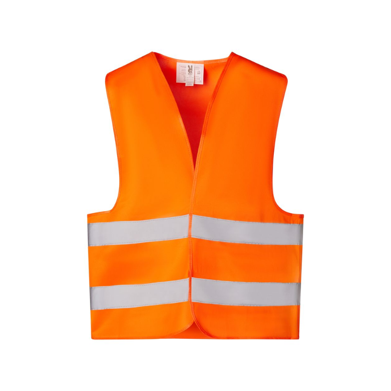 Reflecterend veiligheidshesje oranje met dubbele strepen, universele maat voor maximale zichtbaarheid.