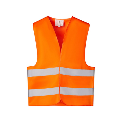 Reflecterend veiligheidshesje oranje met dubbele strepen, universele maat voor maximale zichtbaarheid.