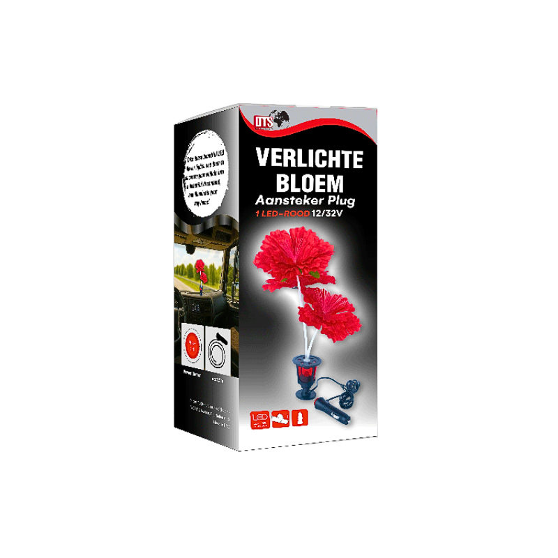 Verlichte bloem met aansteker plug 12-32v rood