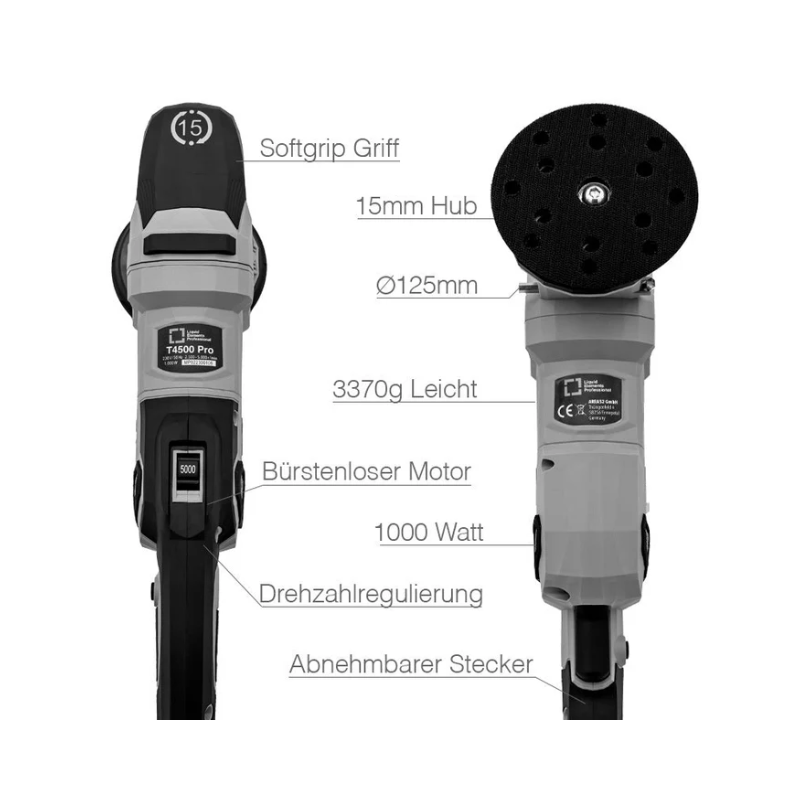 Liquid Elements T4500 Professional Excentrische Polijstmachine – 15mm stroke, 220V